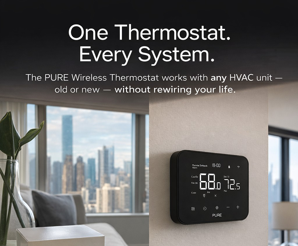 PURE Wireless Thermostat by Simon-Aire — one thermostat, every system